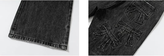 YADcrew Ribbon Patch Distressed Vintage Flared Jeans | Face 3 Face
