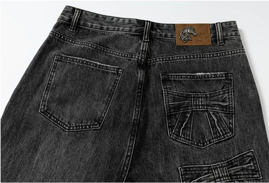 YADcrew Ribbon Patch Distressed Vintage Flared Jeans | Face 3 Face