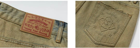 YADcrew Baroque Embroidered Distressed Wash Slight Flare Jeans | Face 3 Face