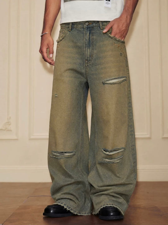 YADcrew Baroque Embroidered Distressed Wash Slight Flare Jeans | Face 3 Face