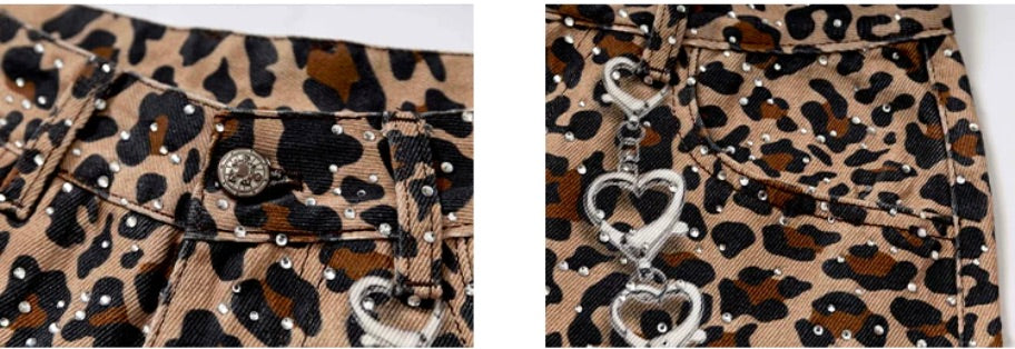 YADcrew Leopard Digital Print All Over Rhinestone Baggy Shorts | Face 3 Face