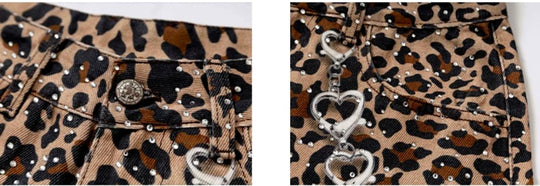 YADcrew Leopard Digital Print All Over Rhinestone Baggy Shorts | Face 3 Face