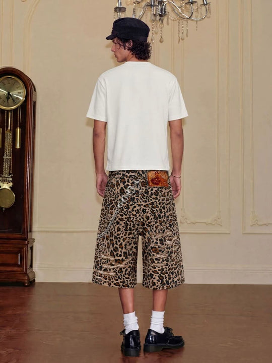 YADcrew Leopard Digital Print All Over Rhinestone Baggy Shorts | Face 3 Face