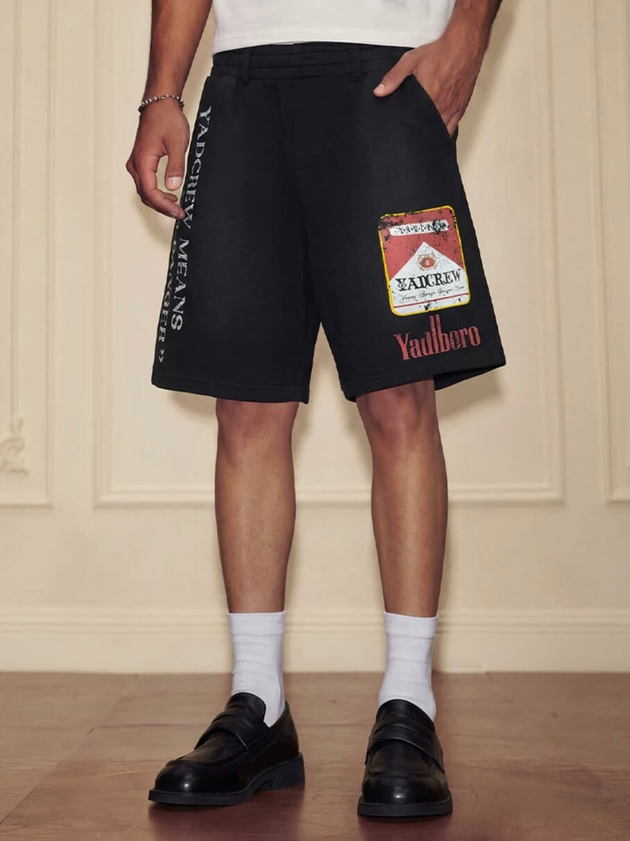 YADcrew Parody Print Washed Sweat Shorts | Face 3 Face