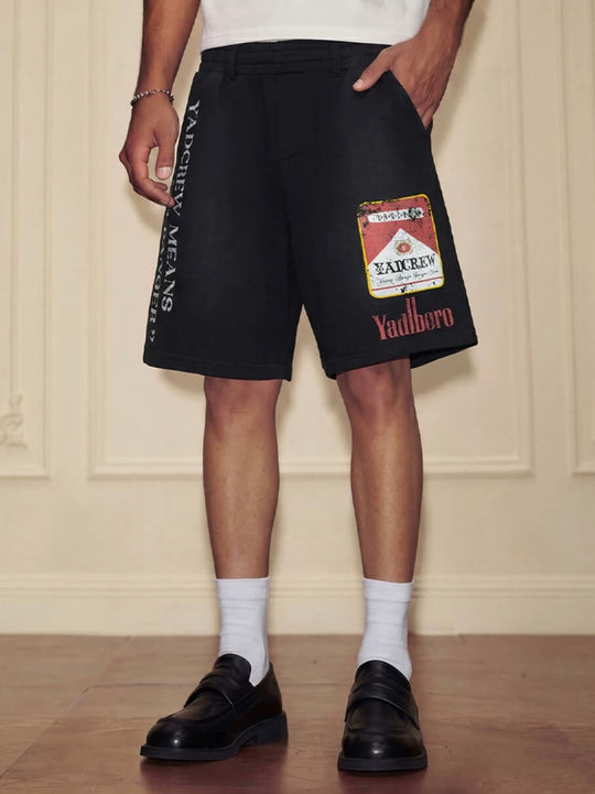 YADcrew Parody Print Washed Sweat Shorts | Face 3 Face