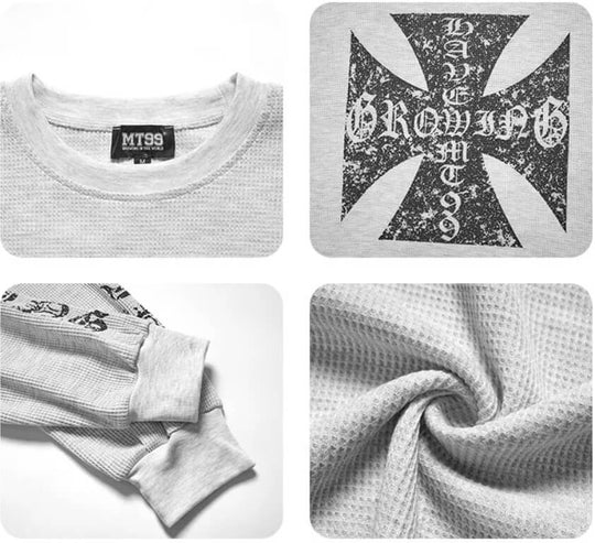 F3F Select Vintage Cross Print Waffle Long Sleeve Tee | Face 3 Face