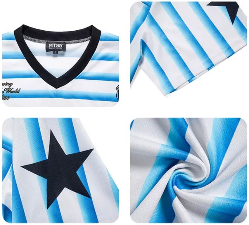 F3F Select Striped Mesh Star Print V Neck Short Sleeve Soccer Jersey | Face 3 Face