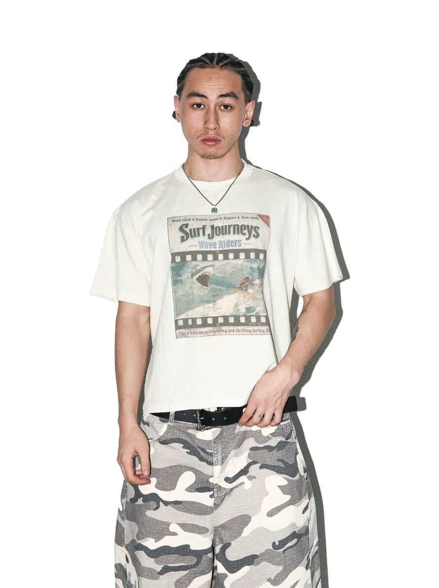 LIBERAFIT Vintage Washed Surfing Print Short Sleeve Tee | Face 3 Face