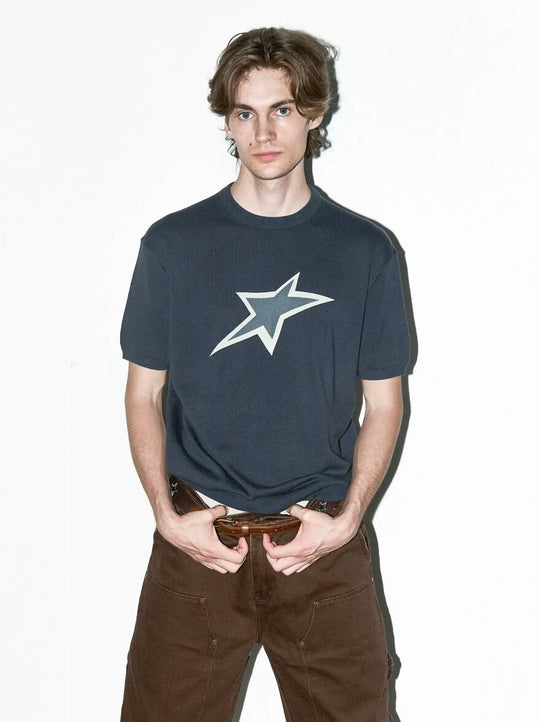 LIBERAFIT Star Cowboy Print Cotton Knit Ribbed Trim Short Sleeve Tee | Face 3 Face