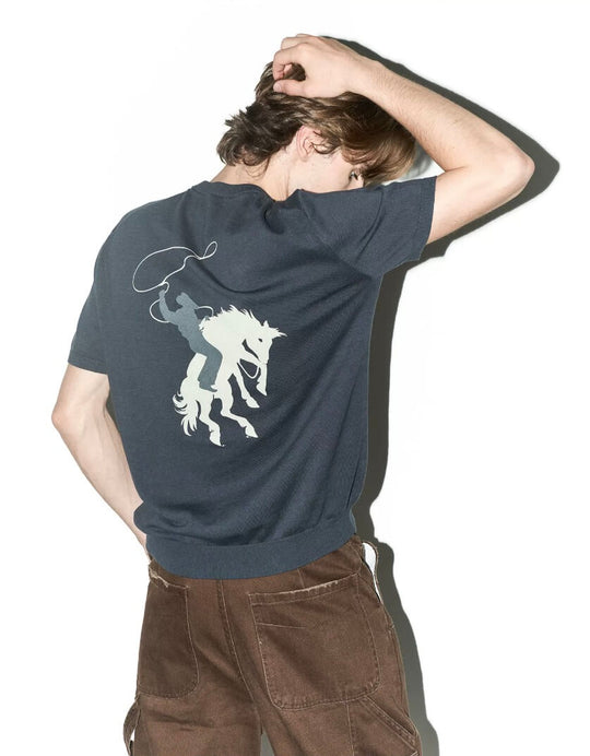 LIBERAFIT Star Cowboy Print Cotton Knit Ribbed Trim Short Sleeve Tee | Face 3 Face