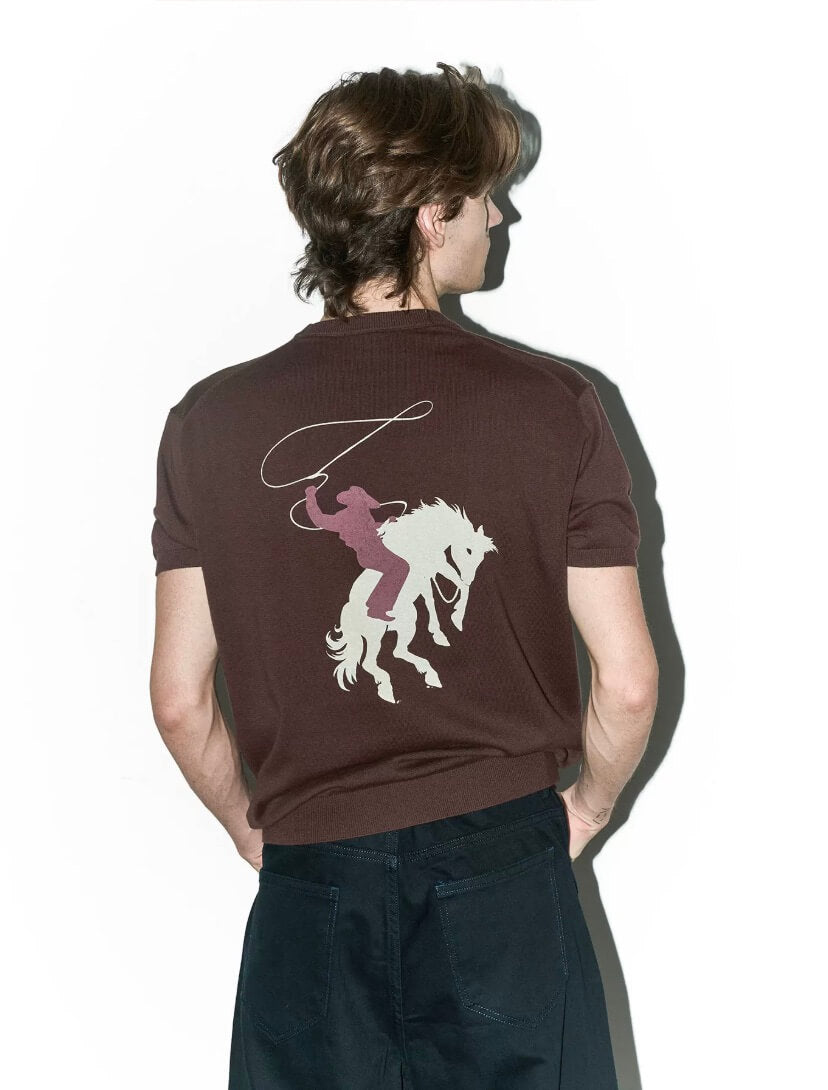 LIBERAFIT Star Cowboy Print Cotton Knit Ribbed Trim Short Sleeve Tee | Face 3 Face