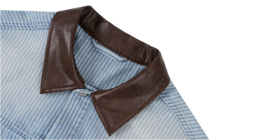 1807 Chain Stitch Embroidered Striped Washed Denim Jacket | Face 3 Face