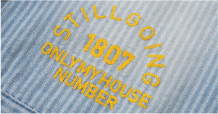 1807 Chain Stitch Embroidered Striped Washed Denim Jacket | Face 3 Face