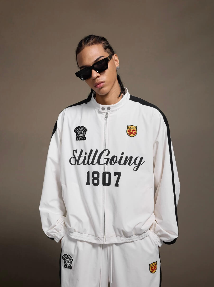 1807 Logo Print and Patch Sports Track Jacket | Face 3 Face