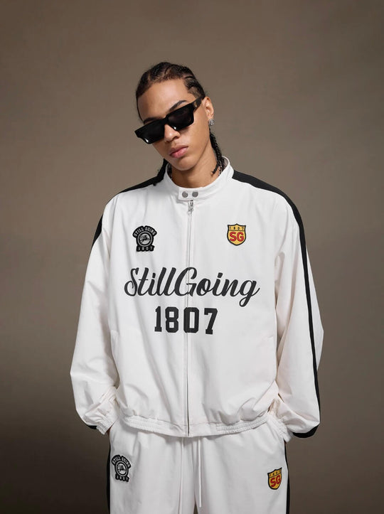 1807 Logo Print and Patch Sports Track Jacket | Face 3 Face