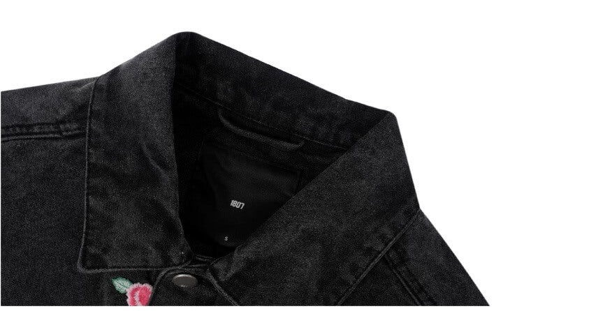 1807 All Over Floral Embroidered Washed Denim Jacket | Face 3 Face