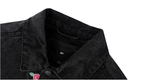 1807 All Over Floral Embroidered Washed Denim Jacket | Face 3 Face