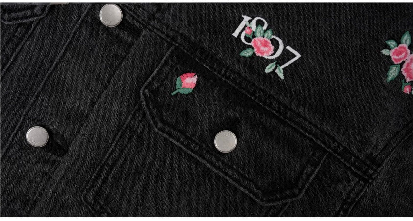 1807 All Over Floral Embroidered Washed Denim Jacket | Face 3 Face