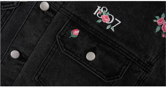 1807 All Over Floral Embroidered Washed Denim Jacket | Face 3 Face