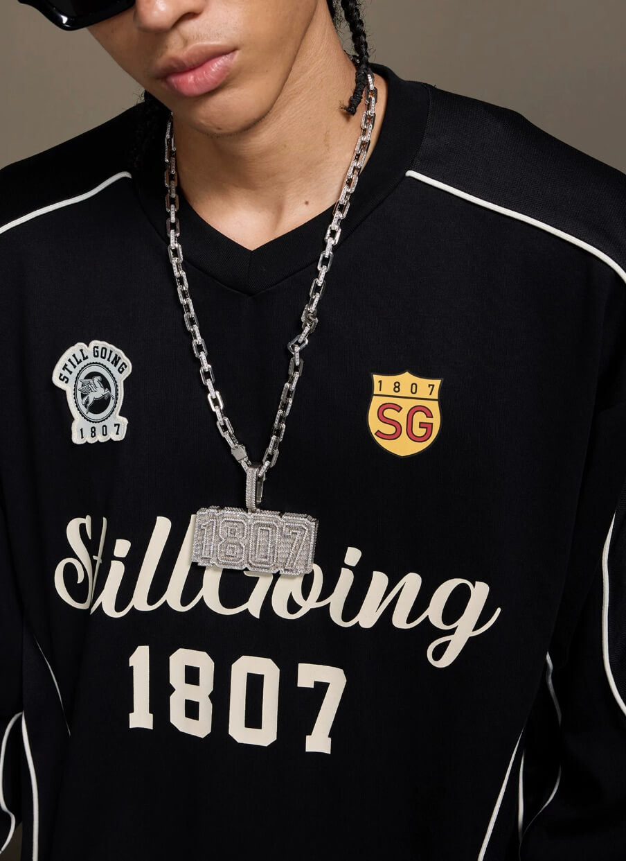 1807 Patchwork Print V Neck Long Sleeve Hockey Jersey | Face 3 Face