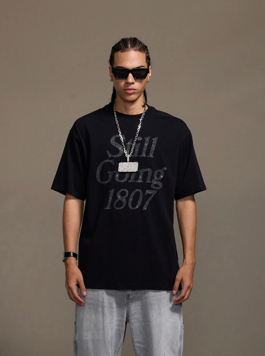 1807 Still Going Glitter Print Short Sleeve Tee | Face 3 Face