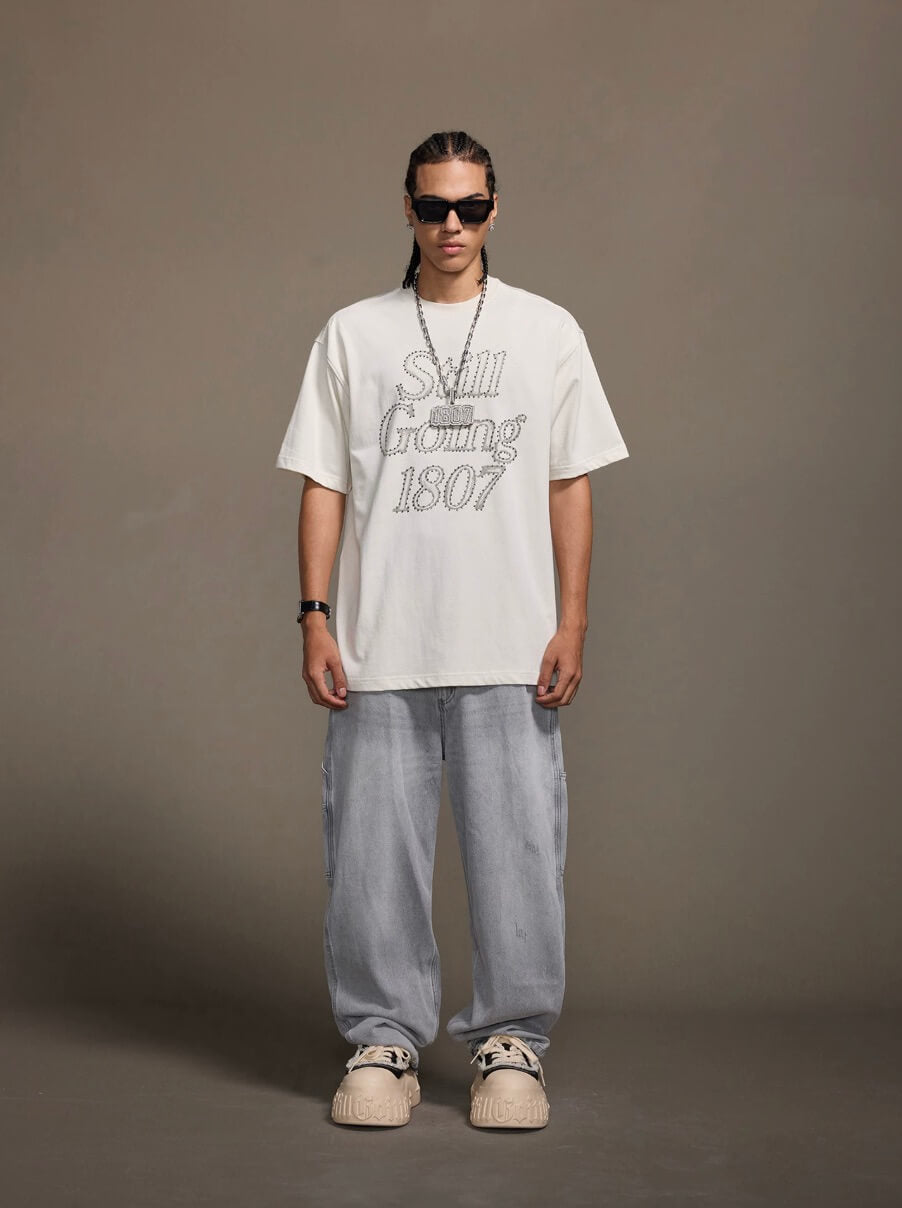 1807 Still Going Print Rhinestone Short Sleeve Tee | Face 3 Face