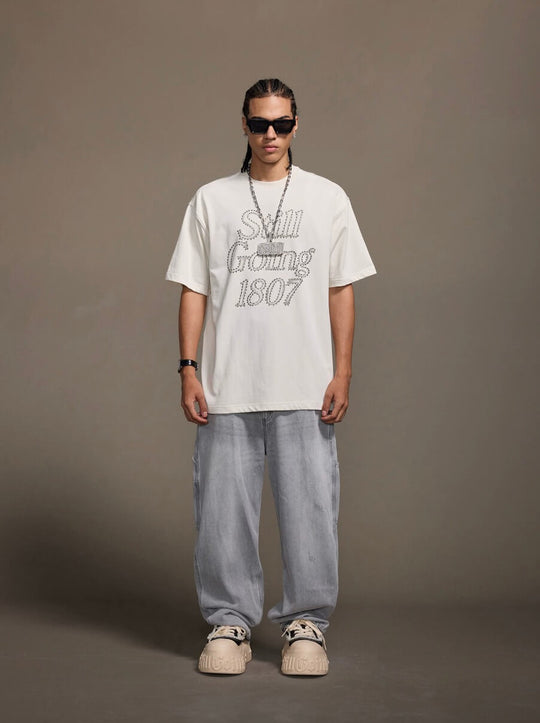 1807 Still Going Print Rhinestone Short Sleeve Tee | Face 3 Face