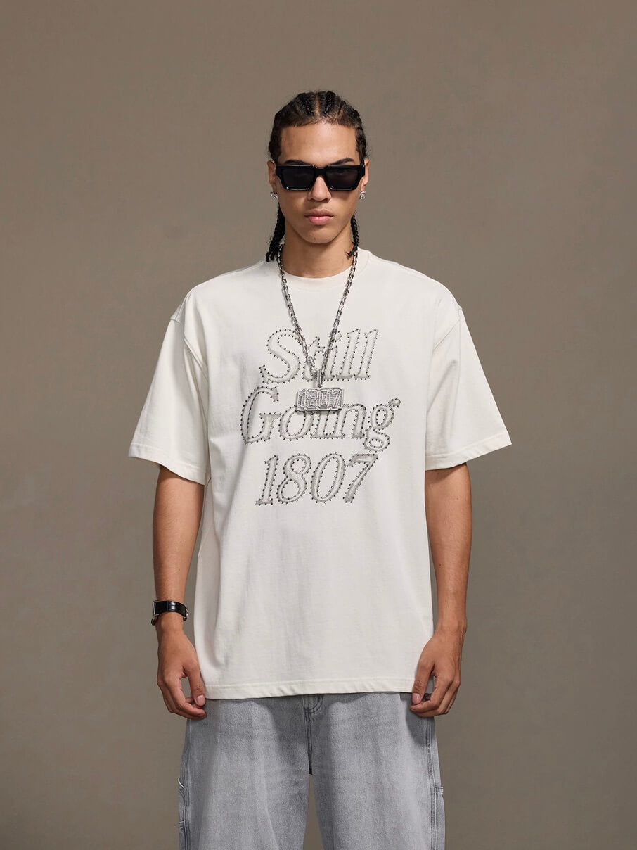 1807 Still Going Print Rhinestone Short Sleeve Tee | Face 3 Face