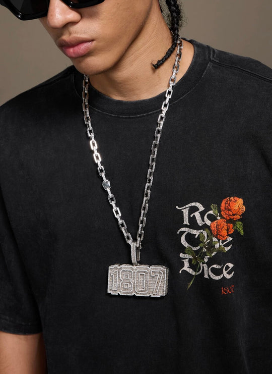 1807 Vintage Cracked Rose Print Washed Short Sleeve Tee | Face 3 Face