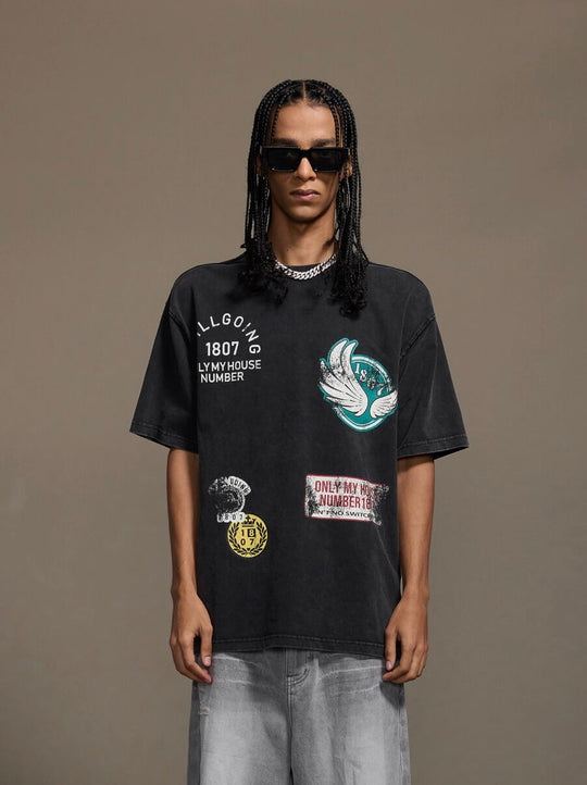 1807 Vintage Multi Print Washed Short Sleeve Tee | Face 3 Face