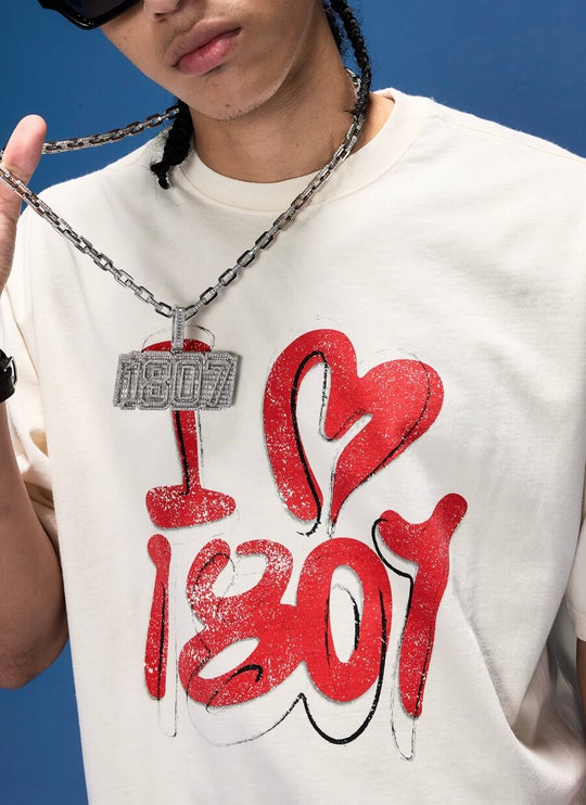 1807 I Love Graffiti Print Distressed Short Sleeve Tee | Face 3 Face