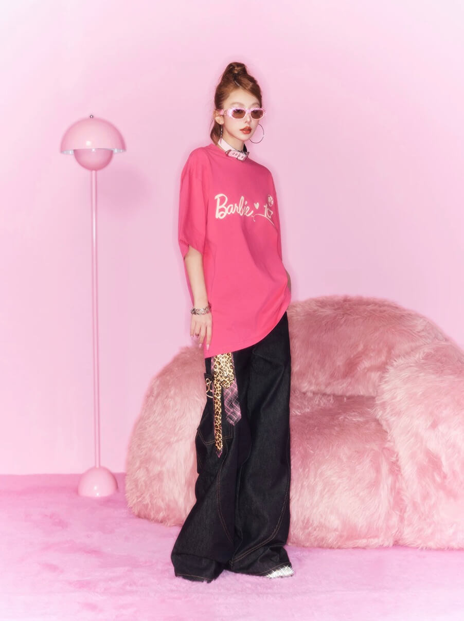 1807 Barbie Glitter Graphic Short Sleeve Tee | Face 3 Face