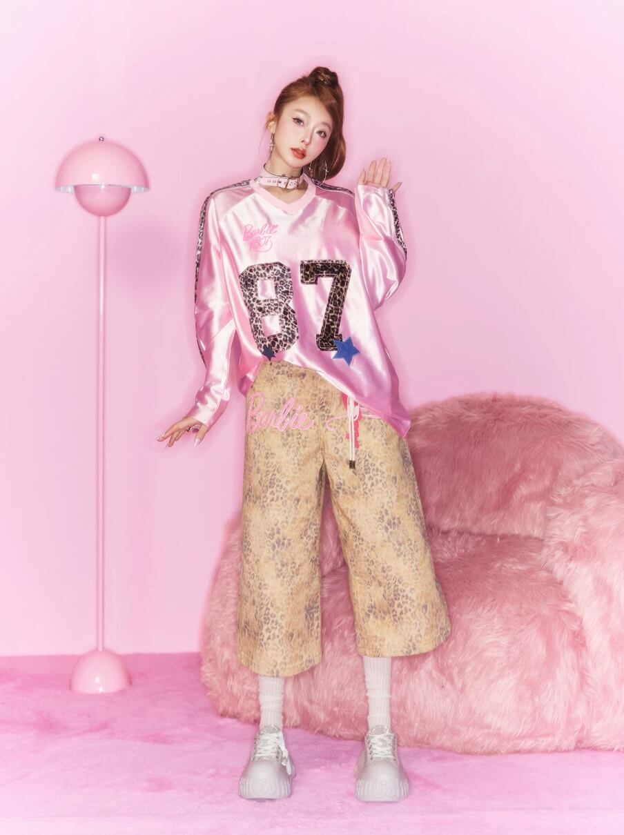 1807 Barbie Leopard Print Patch Long Sleeve Hockey Jersey | Face 3 Face
