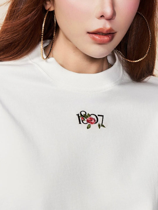 1807 Rose Logo Print Embroidered Short Sleeve Tee | Face 3 Face