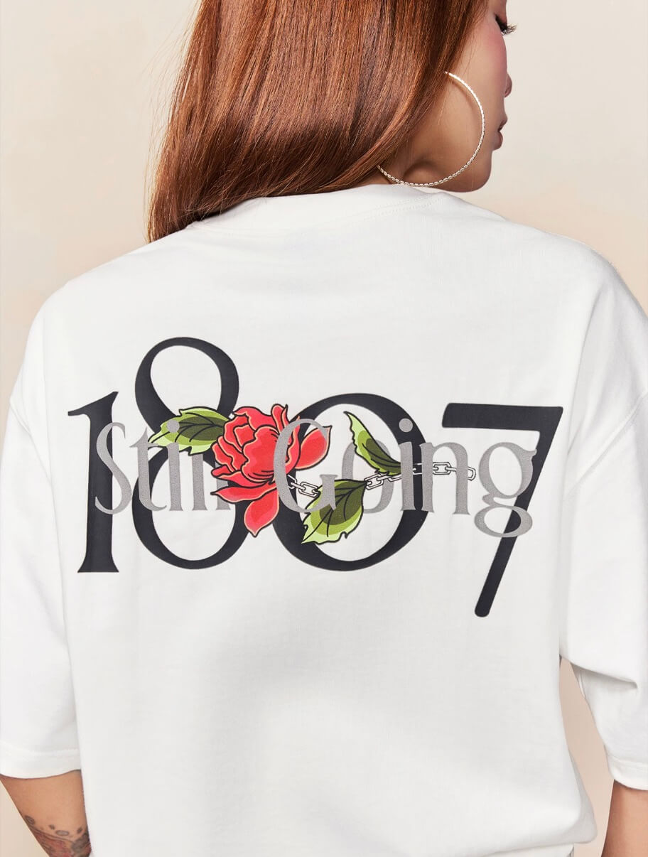 1807 Rose Logo Print Embroidered Short Sleeve Tee | Face 3 Face