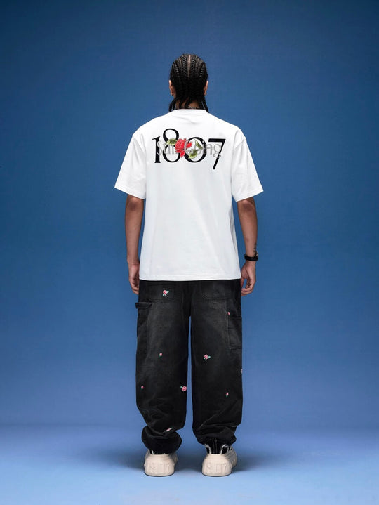 1807 Rose Logo Print Embroidered Short Sleeve Tee | Face 3 Face