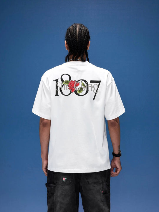 1807 Rose Logo Print Embroidered Short Sleeve Tee | Face 3 Face