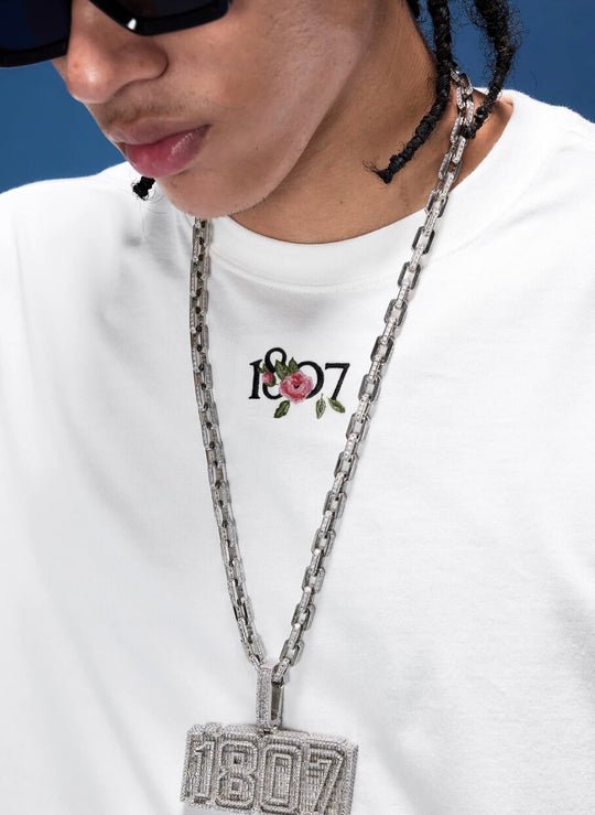 1807 Rose Logo Print Embroidered Short Sleeve Tee | Face 3 Face