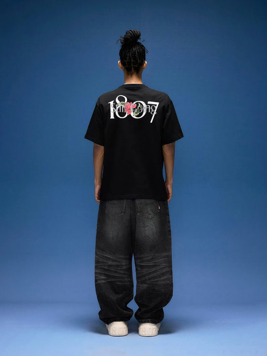 1807 Rose Logo Print Embroidered Short Sleeve Tee | Face 3 Face