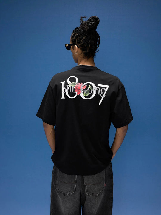 1807 Rose Logo Print Embroidered Short Sleeve Tee | Face 3 Face