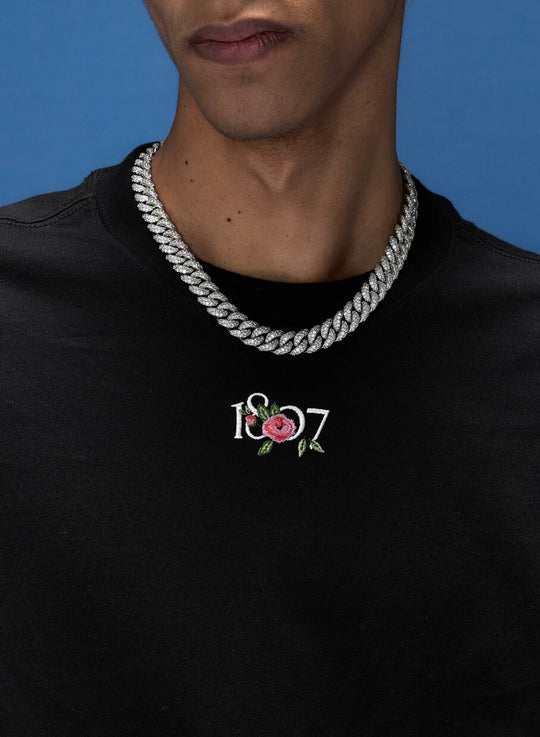 1807 Rose Logo Print Embroidered Short Sleeve Tee | Face 3 Face