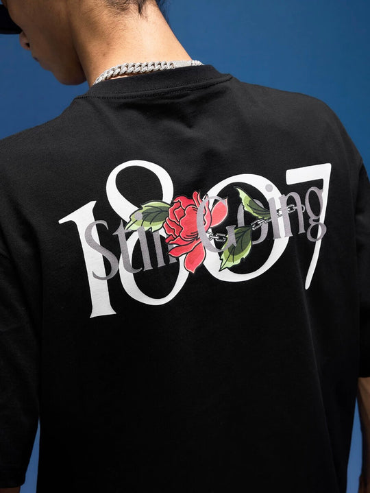 1807 Rose Logo Print Embroidered Short Sleeve Tee | Face 3 Face