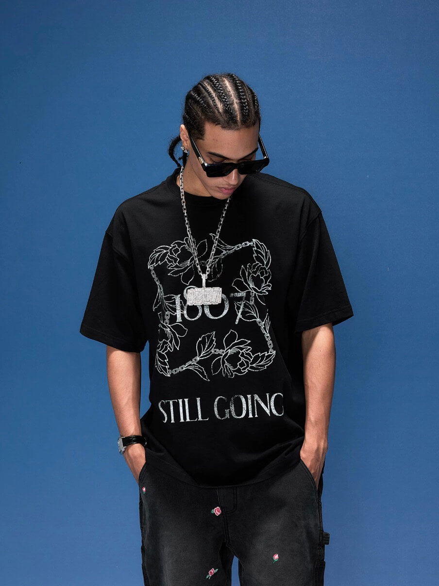 1807 Vintage Floral Chain Logo Print Short Sleeve Tee | Face 3 Face