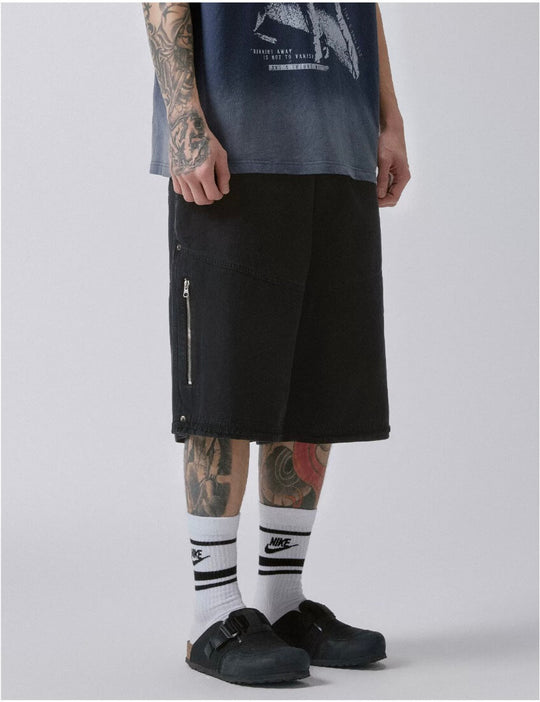 F2CE Black Washed Distressed Baggy Shorts | Face 3 Face