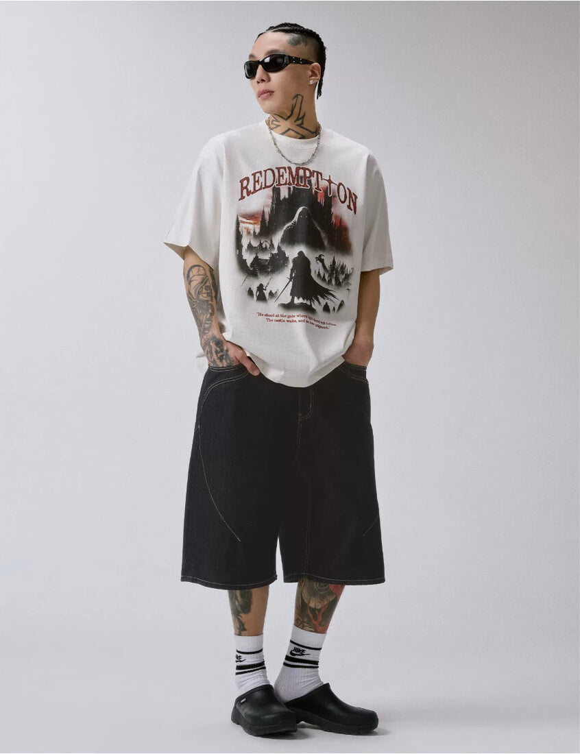 F2CE Plaid Pocket Patchwork Denim Baggy Shorts | Face 3 Face