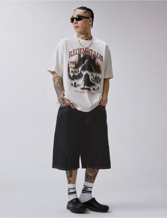 F2CE Plaid Pocket Patchwork Denim Baggy Shorts | Face 3 Face