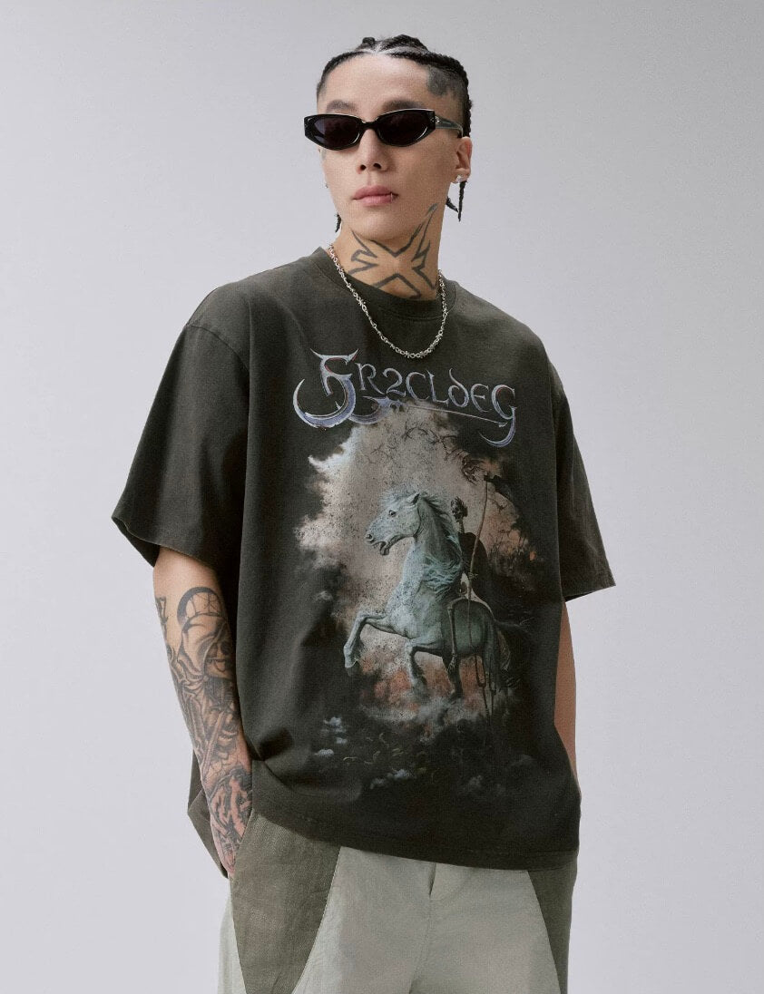 F2CE Skull War Horse Graphic Washed Distressed Short Sleeve Tee | Face 3 Face