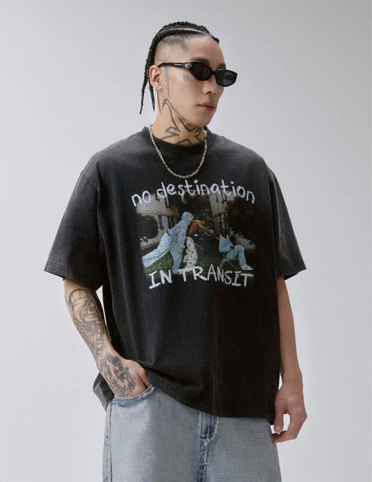 F2CE Vintage Photo Print Washed Distressed Short Sleeve Tee | Face 3 Face