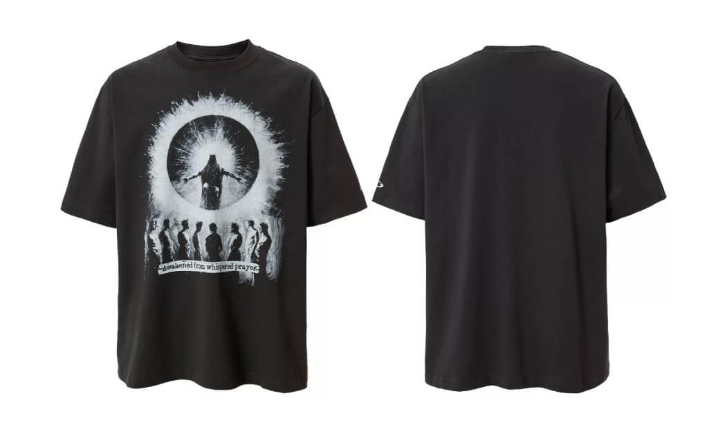 F2CE Praying Figure Silhouette Print Washed Distressed Short Sleeve Tee | Face 3 Face