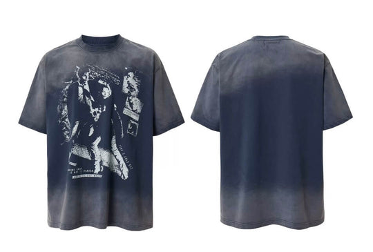 F2CE Vintage Portrait Print Gradient Wash Short Sleeve Tee | Face 3 Face